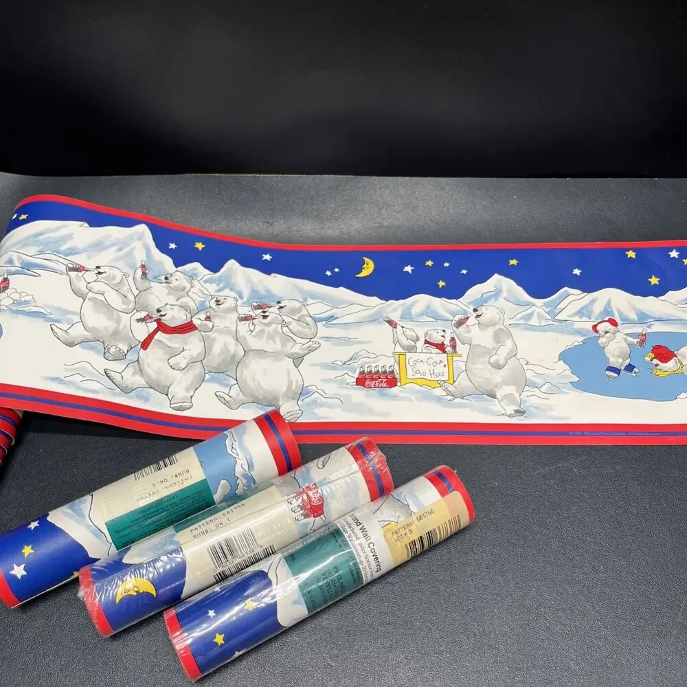 Vintage 1995 Coca Cola Coke Polar Bears Wallpaper Border 581755 4 Rolls 20 Yards